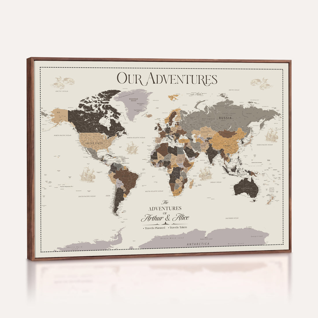 Personalized Travel Tracker Map with Pins, Framed World Map for Home and Office