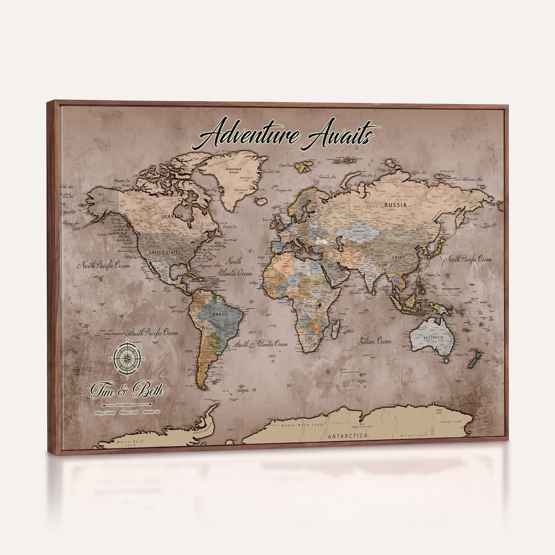 Custom Push Pin World Map Wall Art Canvas Print | Personalized Travel Tracker