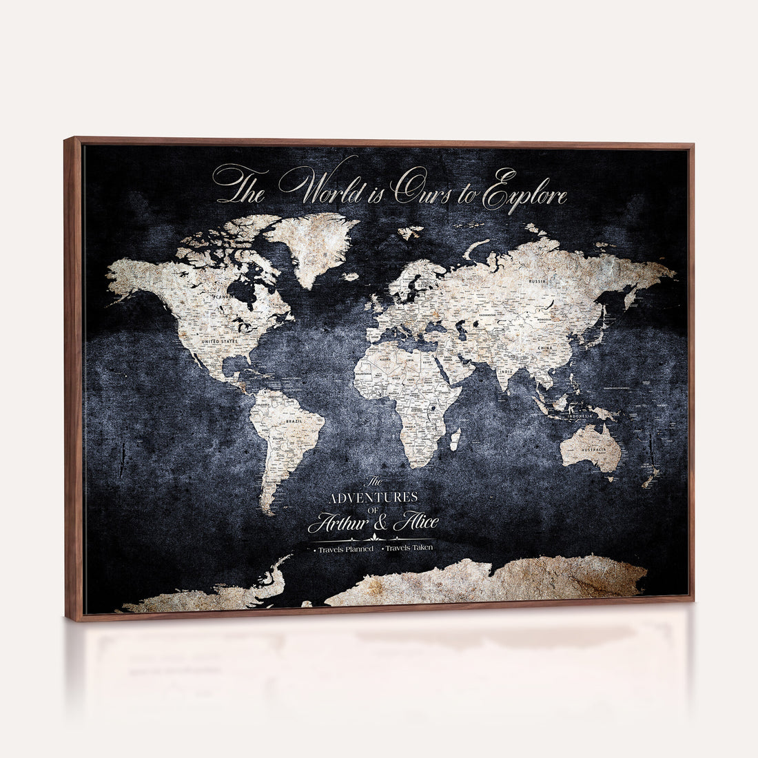Personalized Beige Modern Push Pin Travel Map Canvas Print, Places Visited Tracker, Study and Entryway Decor