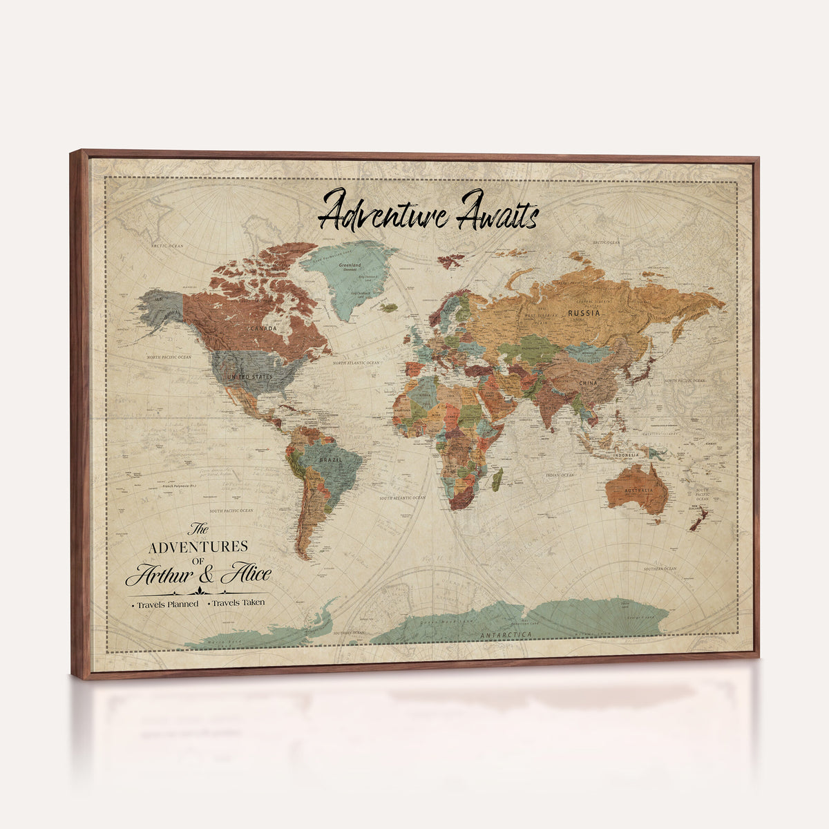 10741176-MGV-CV-36X24 - Custom Push Pin World Map Wall Art Canvas Print | Personalized Travel Tracker with Pins Framed Large for Home and Office Decor