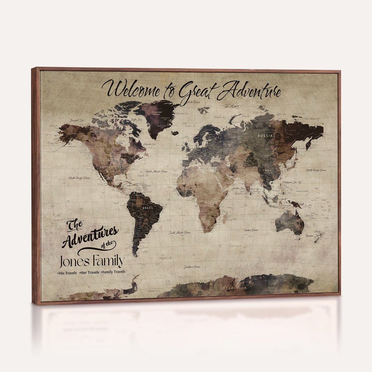 25688366-MGV-CV-36X24 - Custom Push Pin World Map Wall Art Canvas Print | Personalized Travel Tracker with Pins Framed Large for Home and Office Decor