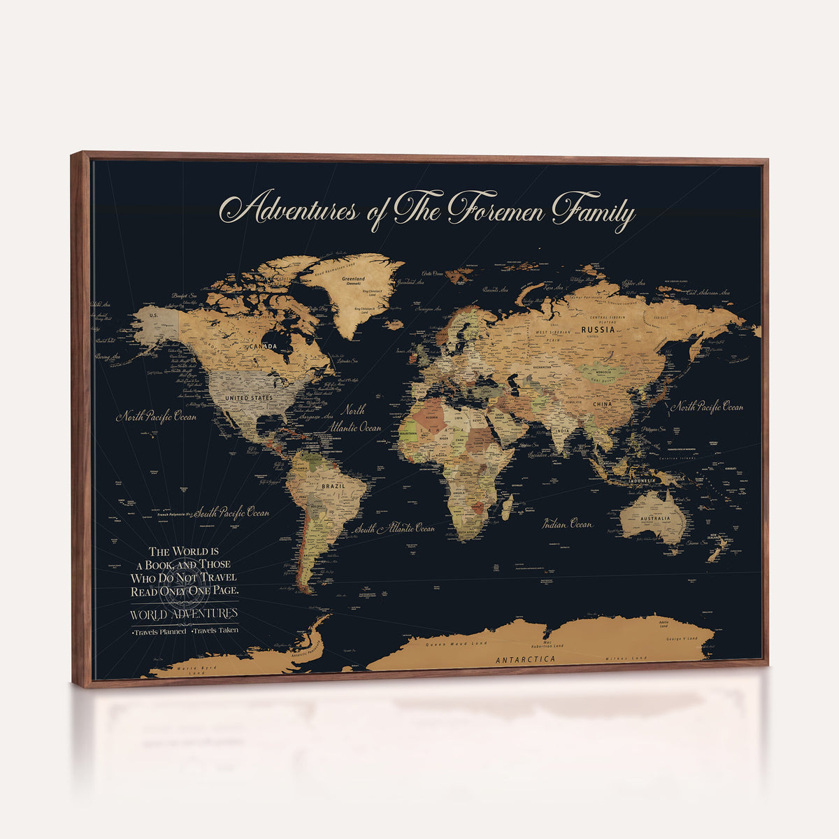 89403803-MGV-CV-36X24 - Personalized Beige Modern Family Adventure Push Pin World Map Canvas, Places Visited Tracker, Family Room and Home Office Decor