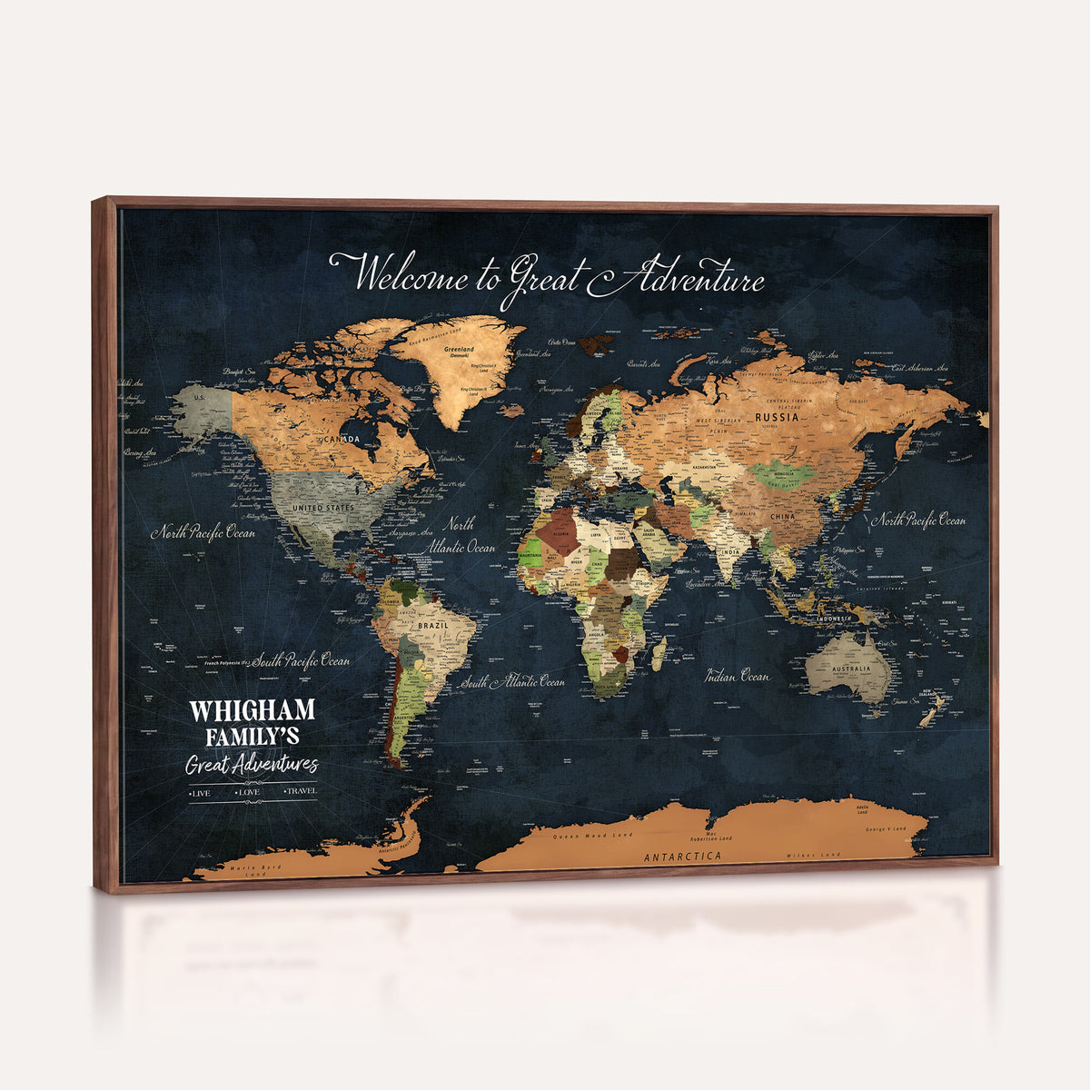 66788995-MGV-CV-36X24 - Custom Push Pin World Map Wall Art Canvas Print | Personalized Travel Tracker with Pins Framed Large for Home and Office Decor