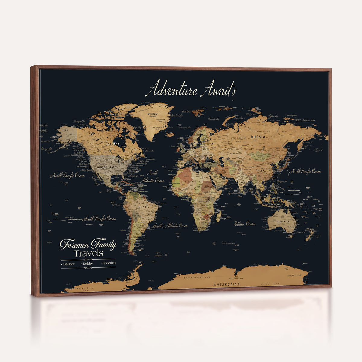 31781393-MGV-CV-36X24 - Custom Push Pin World Map Wall Art Canvas Print | Personalized Travel Tracker with Pins Framed Large for Home Decor
