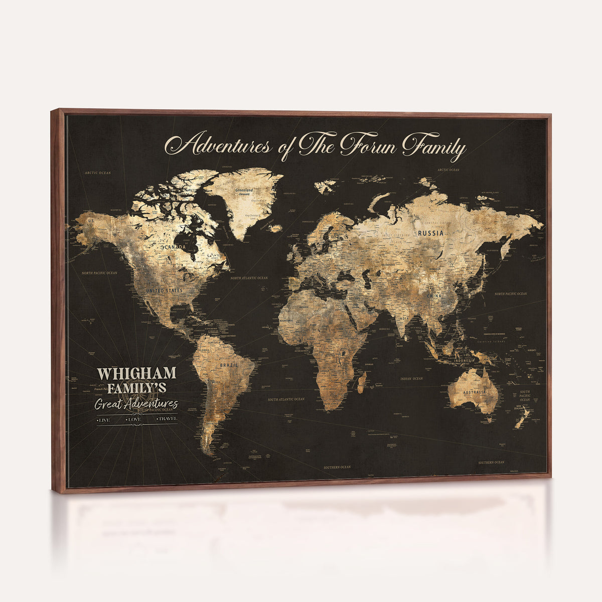 80238567-MGV-CV-36X24 - Custom Push Pin World Map Wall Art Canvas Print | Personalized Travel Tracker with Pins Framed Large for Home and Office Decor