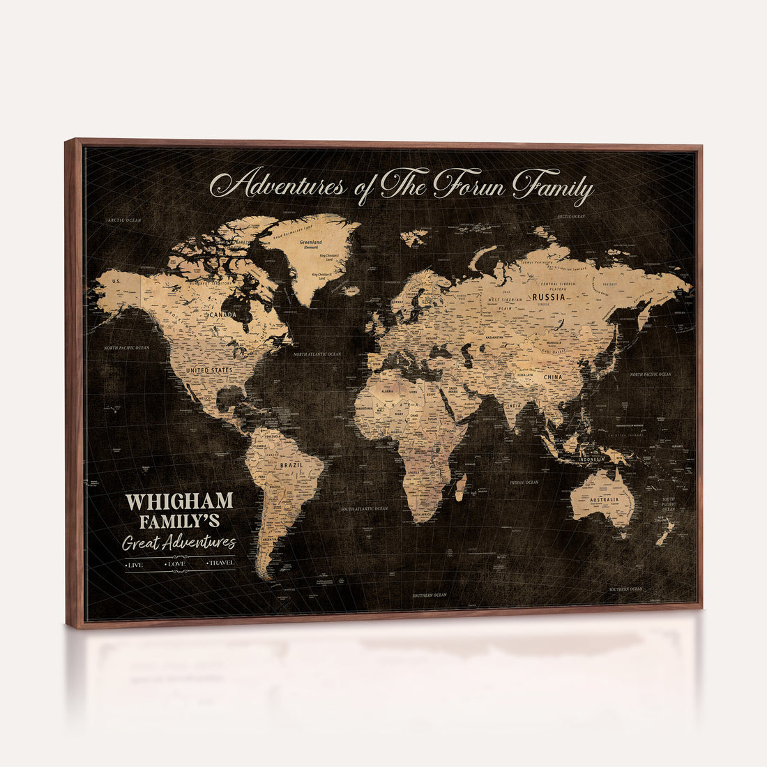 Personalized Framed Beige Geometric Push Pin Travel Map Canvas Print, Honeymoon and Anniversary Gift, Dining Room and Hallway Decor
