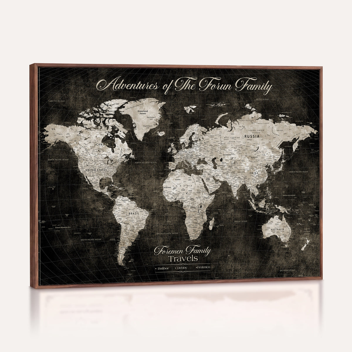 73767525-MGV-CV-36X24 - Custom Push Pin World Map Wall Art Canvas Print | Personalized Travel Tracker with Pins Framed Large for Home and Office Decor