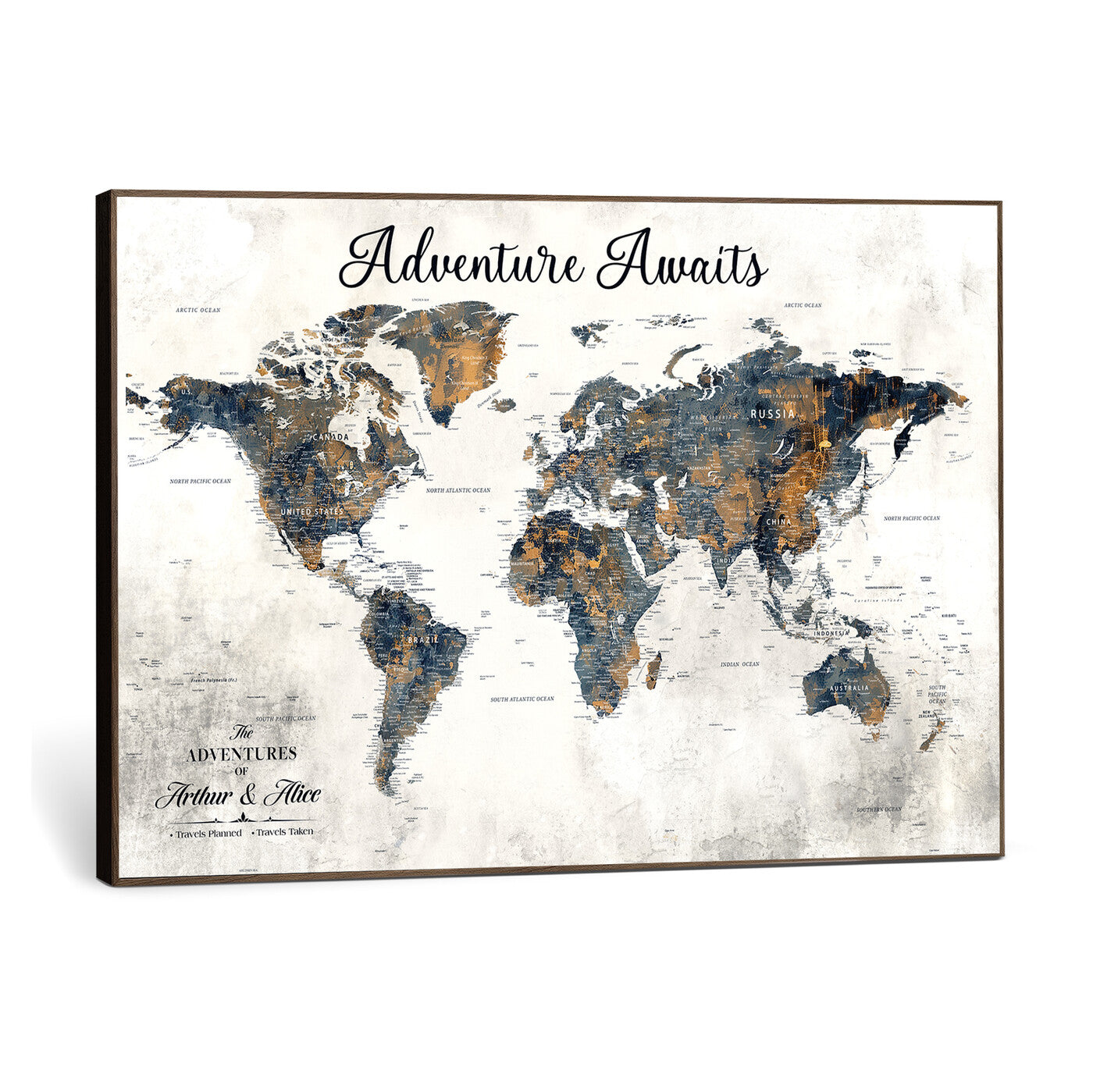 26041262-MGV-CV-36X24 - Custom Push Pin World Map Wall Art Canvas Print – Personalized Travel Tracker with Pins Framed Large for Home and Office Decor