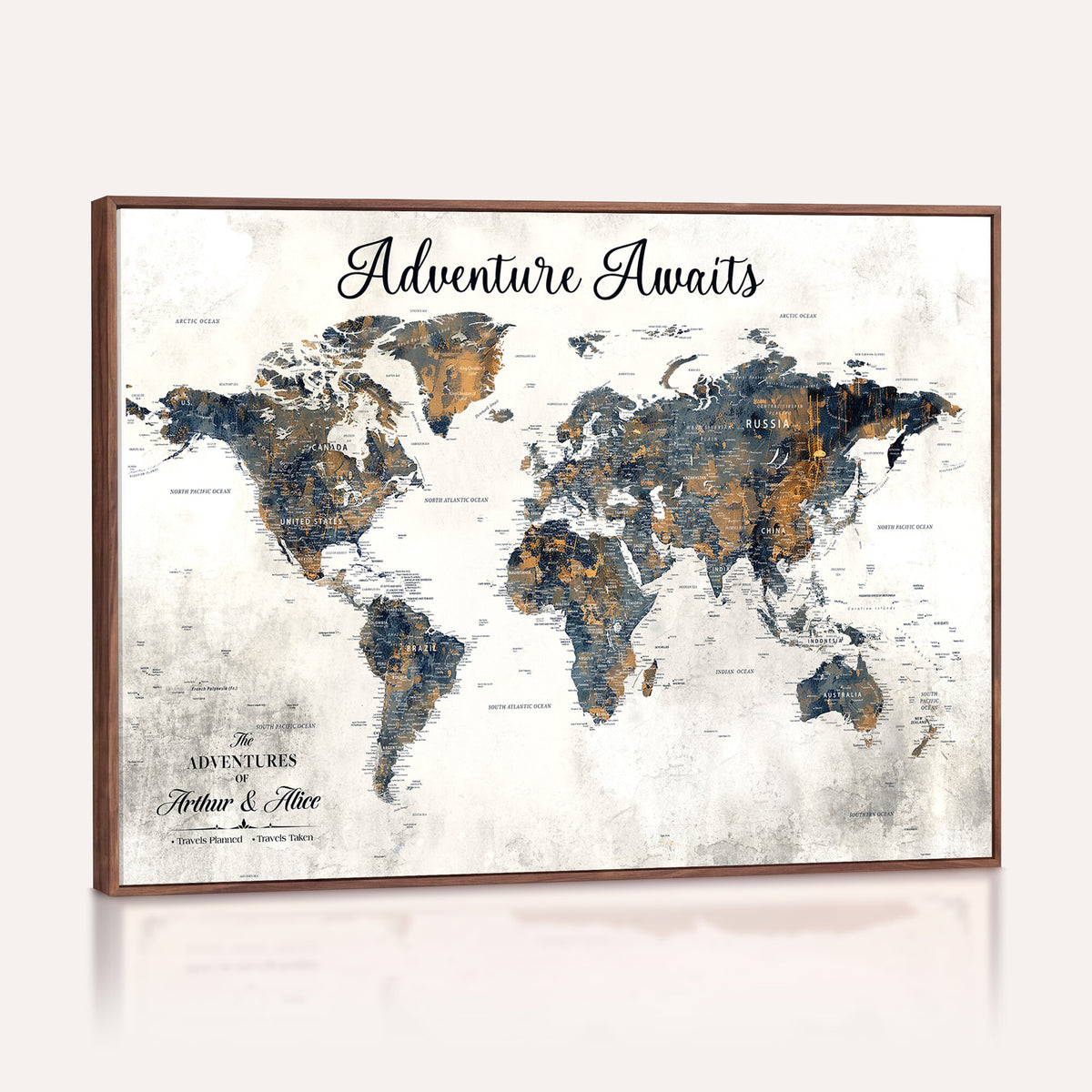 26041262-MGV-CV-36X24 - Custom White Push Pin World Map Wall Art, Next Trip Planner Map, Family Room and Entryway Decor