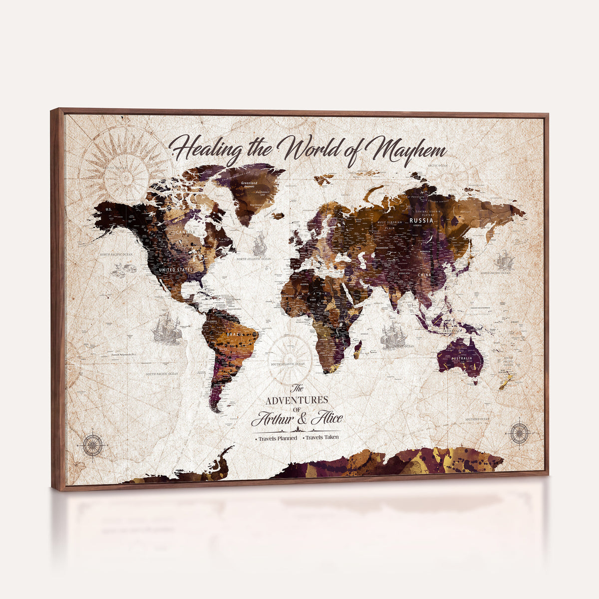 20154714-MGV-CV-36X24 - Custom Push Pin World Map Wall Art Canvas Print | Personalized Travel Tracker with Pins Framed Large for Home and Office Decor