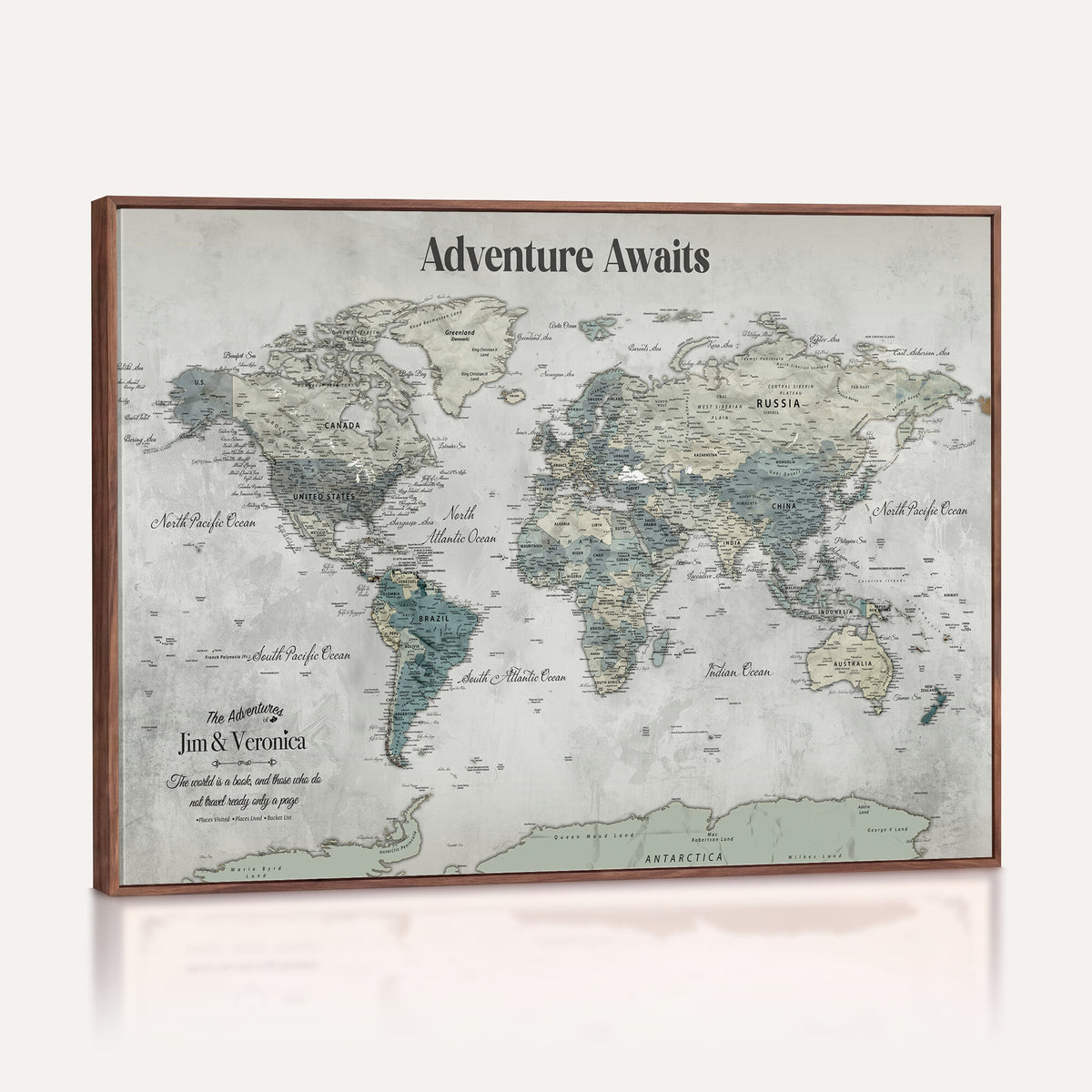 11945570-MGV-CV-36X24 - Custom Push Pin World Map Wall Art Canvas Print | Personalized Travel Tracker with Pins Framed Large for Home and Office Decor