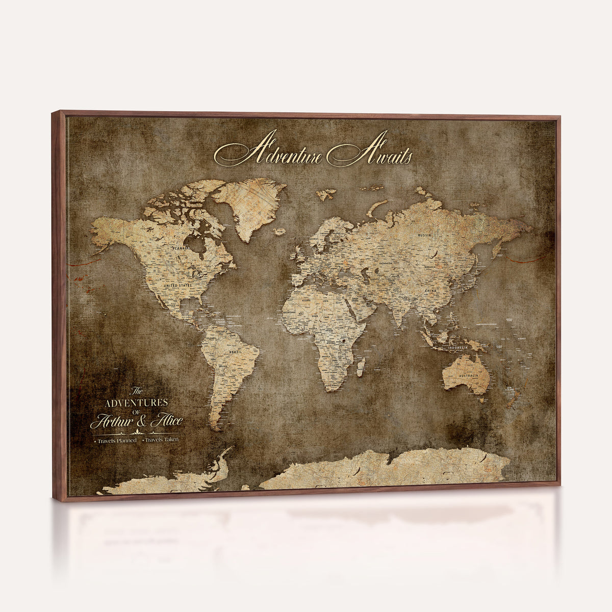 61836190-MGV-CV-36X24 - Custom Push Pin World Map Wall Art Canvas Print | Personalized Travel Tracker with Pins Framed Large for Home and Office Decor