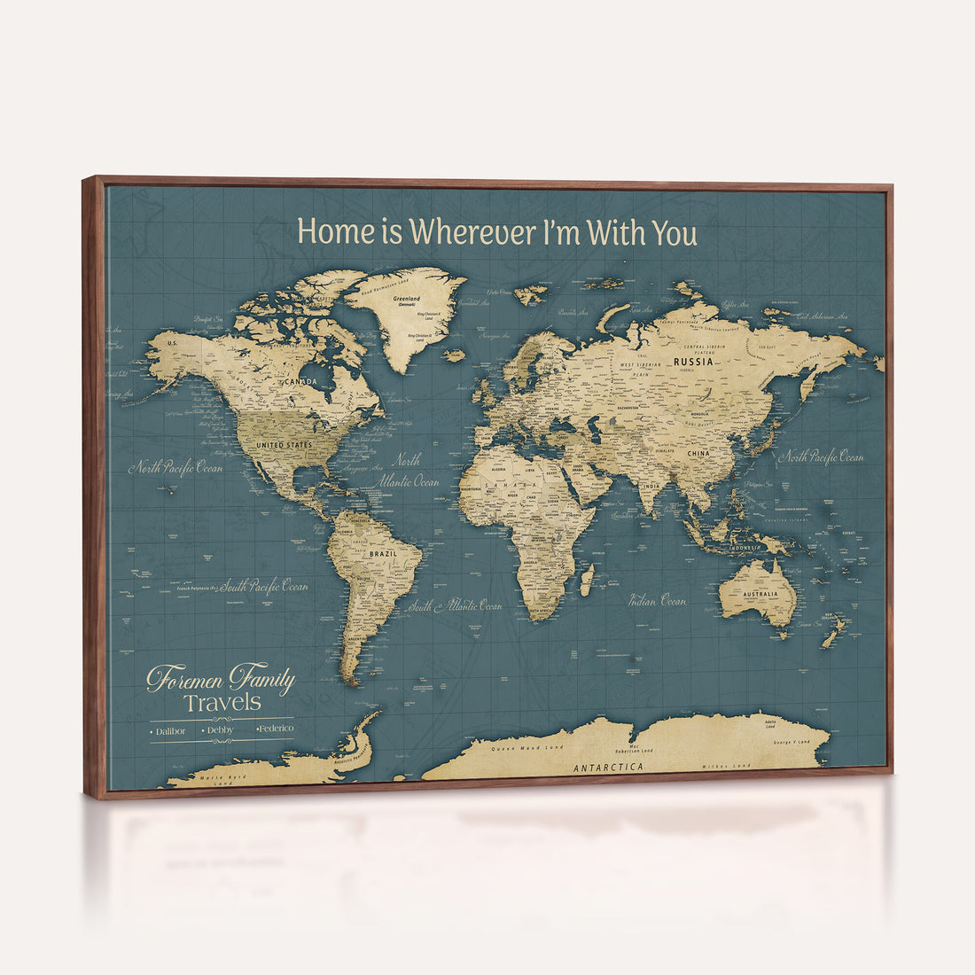 Personalized Framed Beige Geometric World Travel Map Wall Art with Pins, Next Trip Planner Map, Family Room and Bedroom Decor