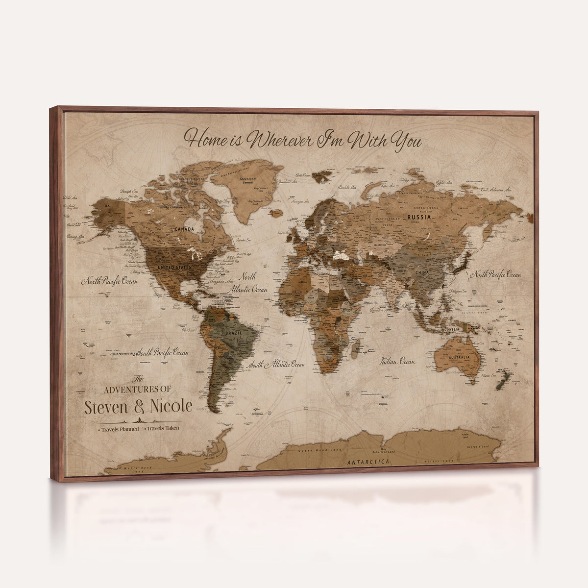 67360040-MGV-CV-36X24 - Personalized Framed Navy Geometric World Map Canvas with Push Pins, Couples Countries Visited Map, Living Room and Hallway Decor