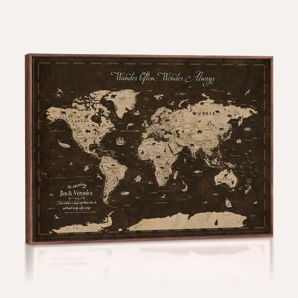 20091587-MGV-CV-36X24 - Personalized Framed Navy Modern Push Pin Travel Map Canvas Print, Places Visited Tracker, Living Room and Home Office Decor