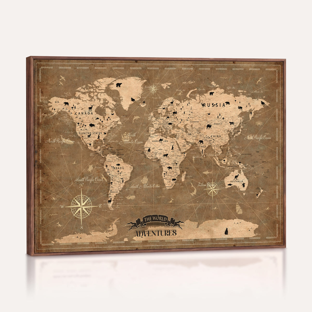 16235283-MGV-CV-36X24 - Custom World Travel Map Wall Art with Pins, Family Travel Tracker, Living Room and Bedroom Decor