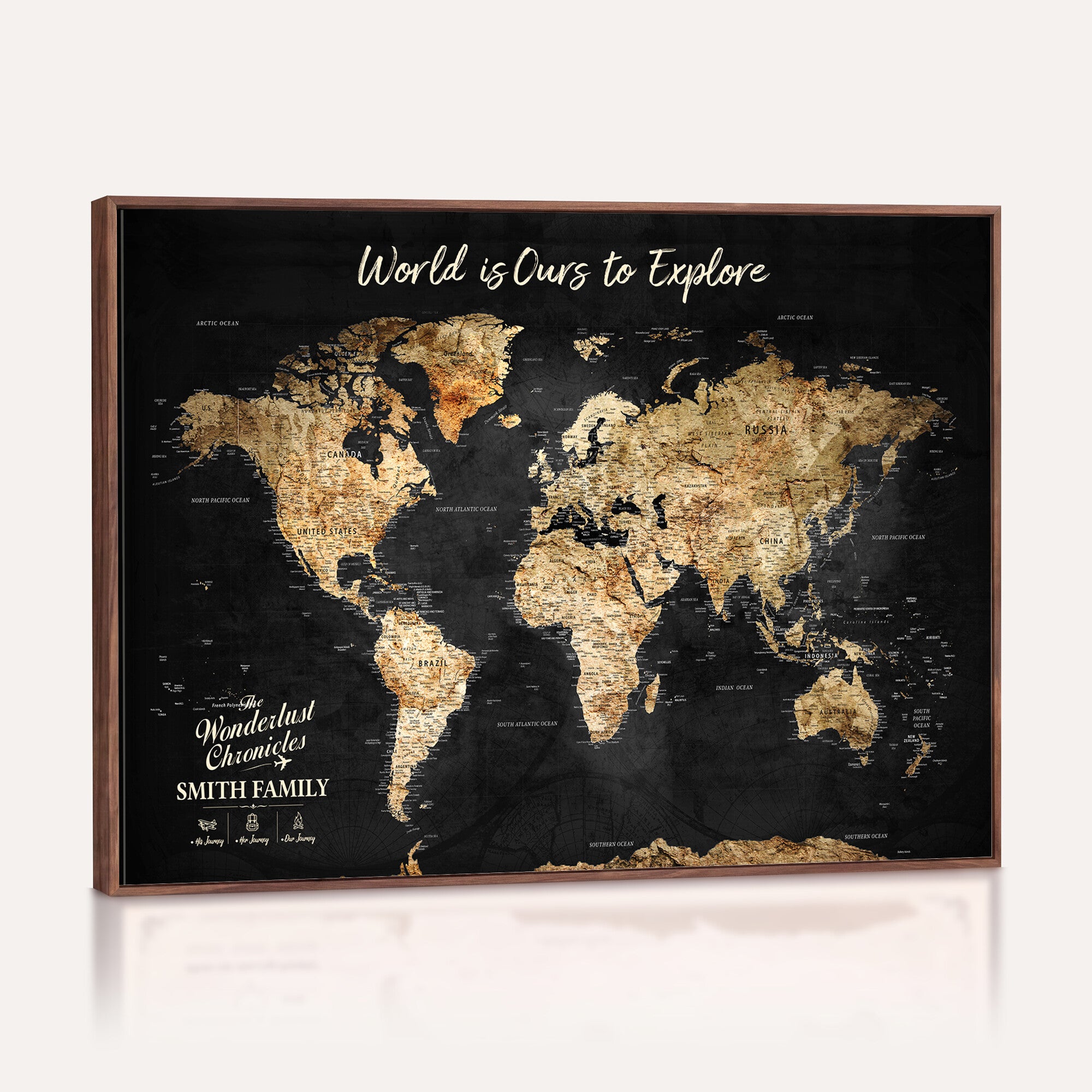 73732636-MGV-CV-36X24 - Custom Push Pin World Map Wall Art Canvas Print – Personalized Travel Tracker with Pins Framed Large for Home and Office Decor