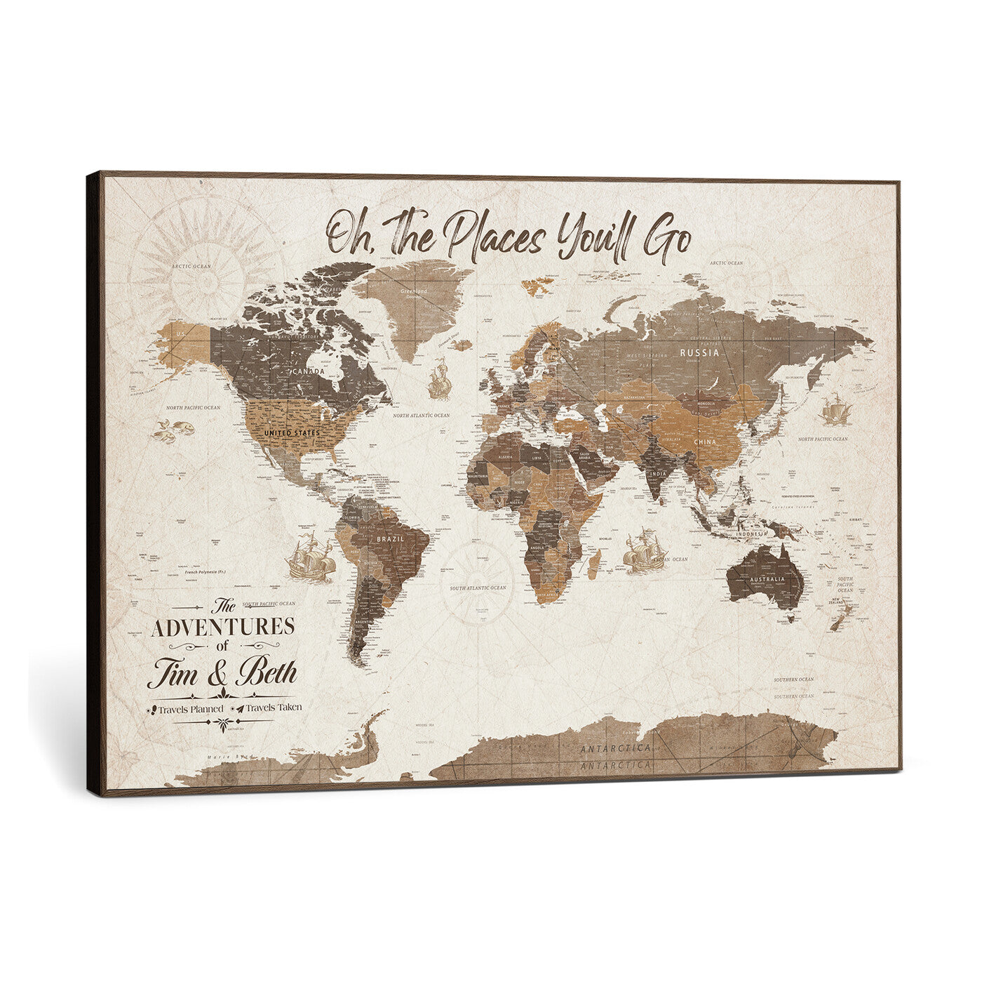 99085321-MGV-CV-36X24 - Custom Push Pin World Map Wall Art Canvas Print – Personalized Travel Tracker with Pins Framed Large for Home and Office Decor