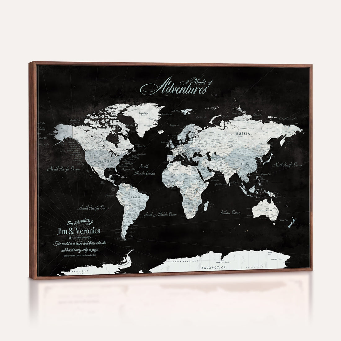 Custom Beige World Travel Map Wall Art with Pins, Places Visited Tracker, Bedroom and Home Office Decor