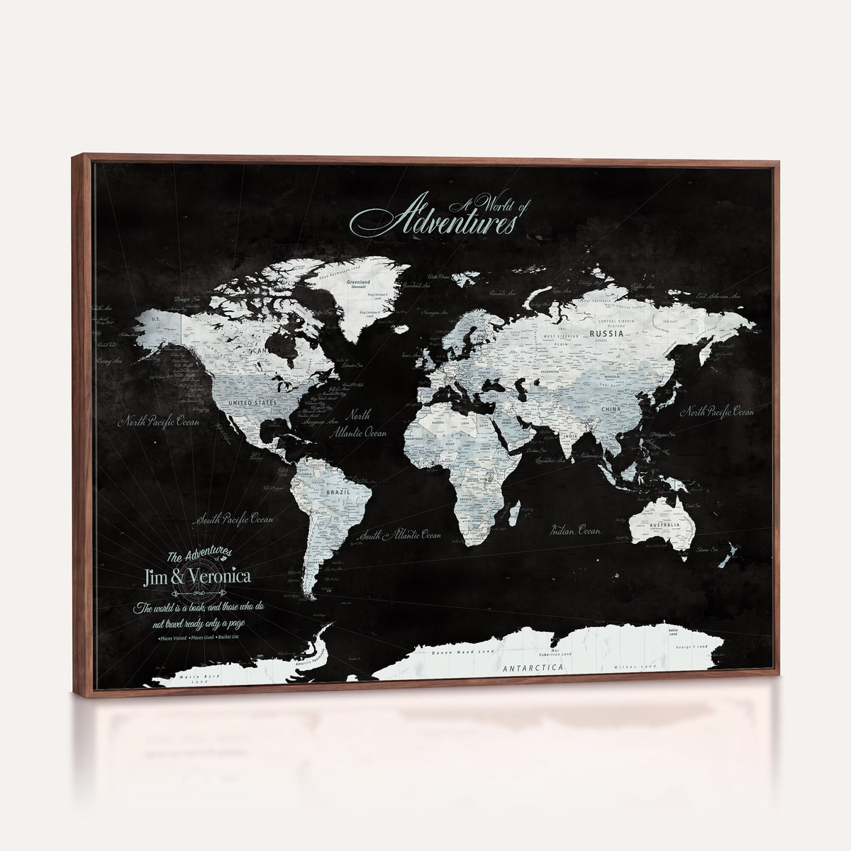 67491071-MGV-CV-36X24 - Custom Beige World Travel Map Wall Art with Pins, Places Visited Tracker, Bedroom and Home Office Decor