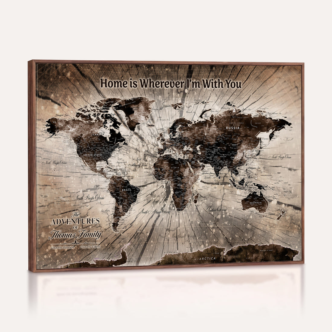 Personalized Push Pin World Map Wall Art Canvas Print, Customizable Framed Travel Map - NEWMAP-085