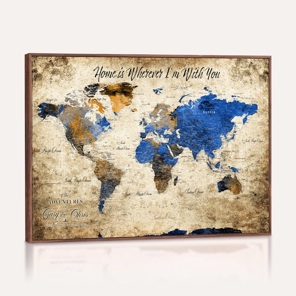 13332533-MGV-CV-36X24 - Personalized Framed Beige World Map Canvas with Push Pins, Honeymoon and Anniversary Gift, Living Room and Home Office Decor
