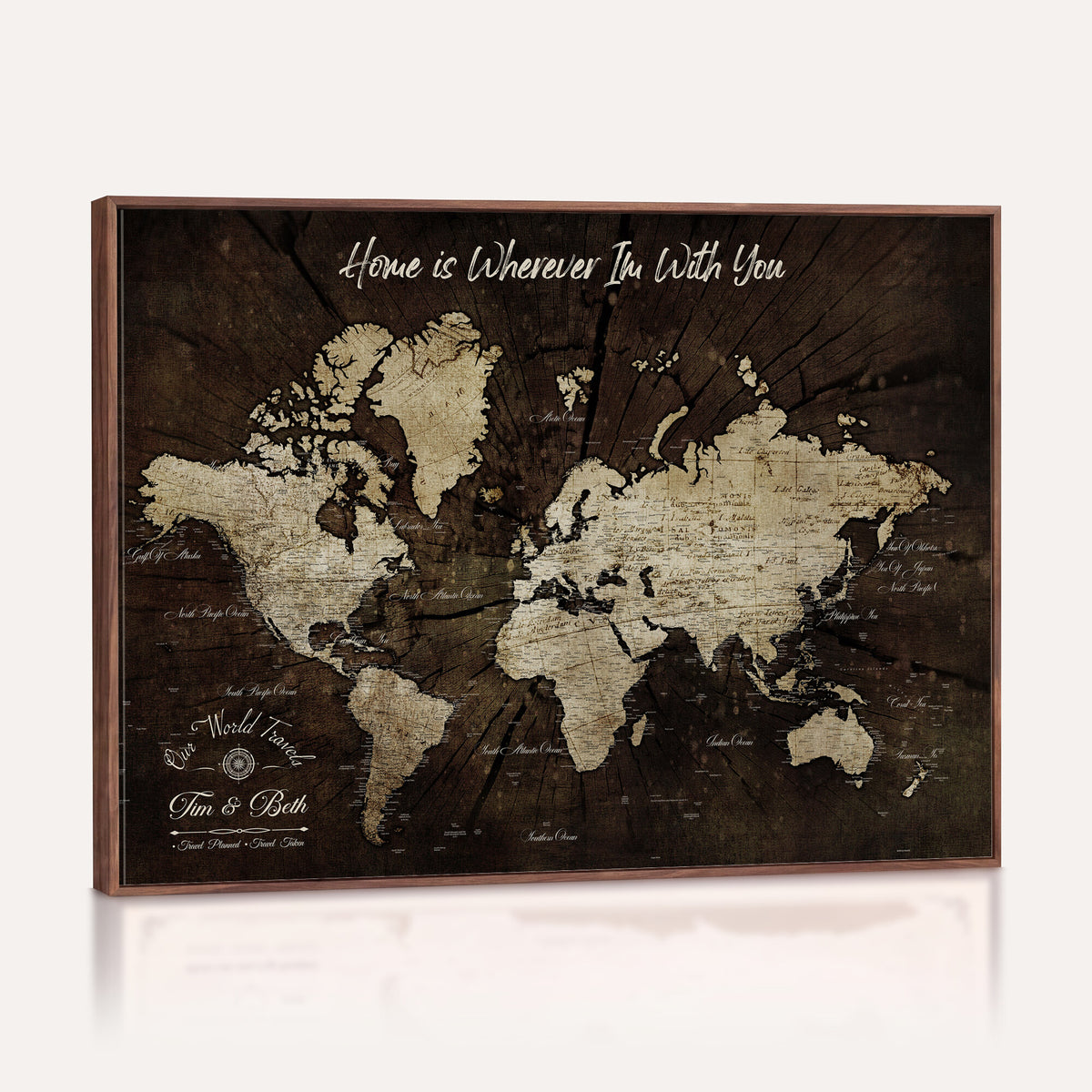 46573259-MGV-CV-36X24 - Personalized Watercolor Push Pin World Map Canvas Wall Art, Custom Framed Travel Map - NEWMAP-094
