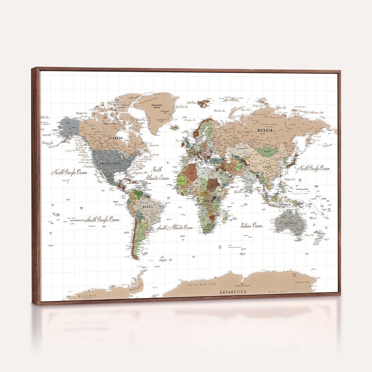 91286788-MGV-CV-36X24 - World Map Wall Art Canvas Print, Modern Decorative Framed Map Artwork Prints for Living Room, Office, Bedroom Wall Decor