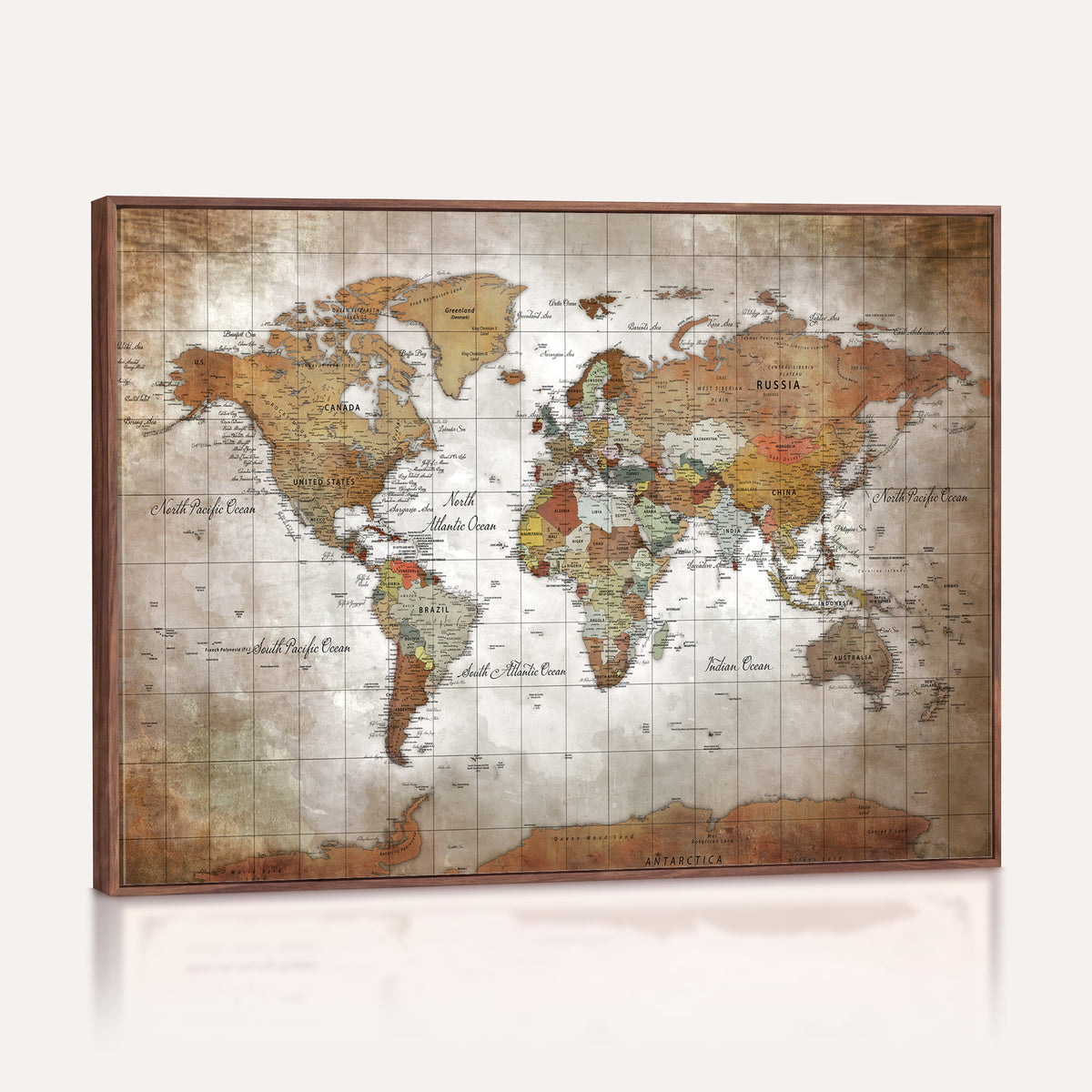 51643807-MGV-CV-36X24 - World Map Wall Art Canvas Print, Modern Decorative Framed Map Artwork Prints for Living Room, Office, Bedroom Wall Decor