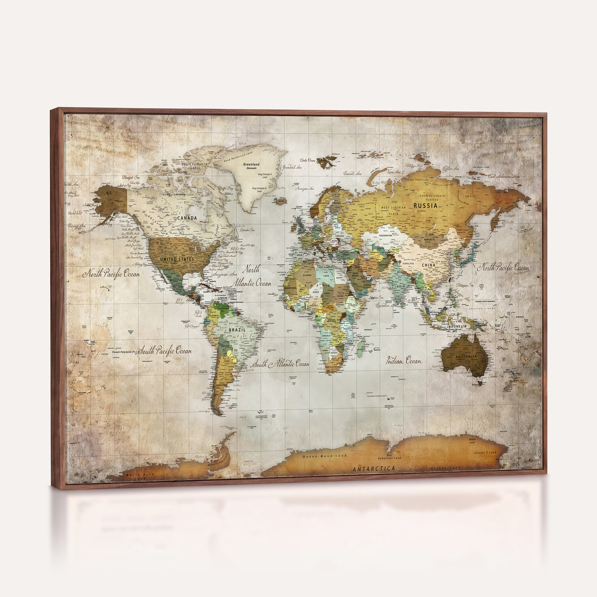 86108417-MGV-CV-36X24 - World Map Wall Art Canvas Print, Modern Decorative Framed Map Artwork Prints for Living Room, Office, Bedroom Wall Decor