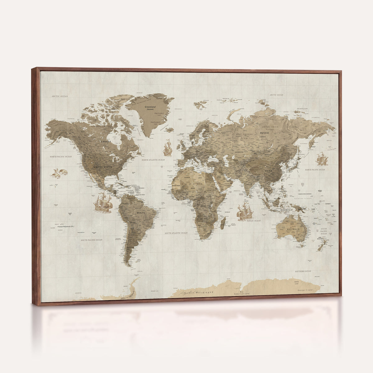 28283260-MGV-CV-36X24 - Detailed World Map Wall Art Canvas Print