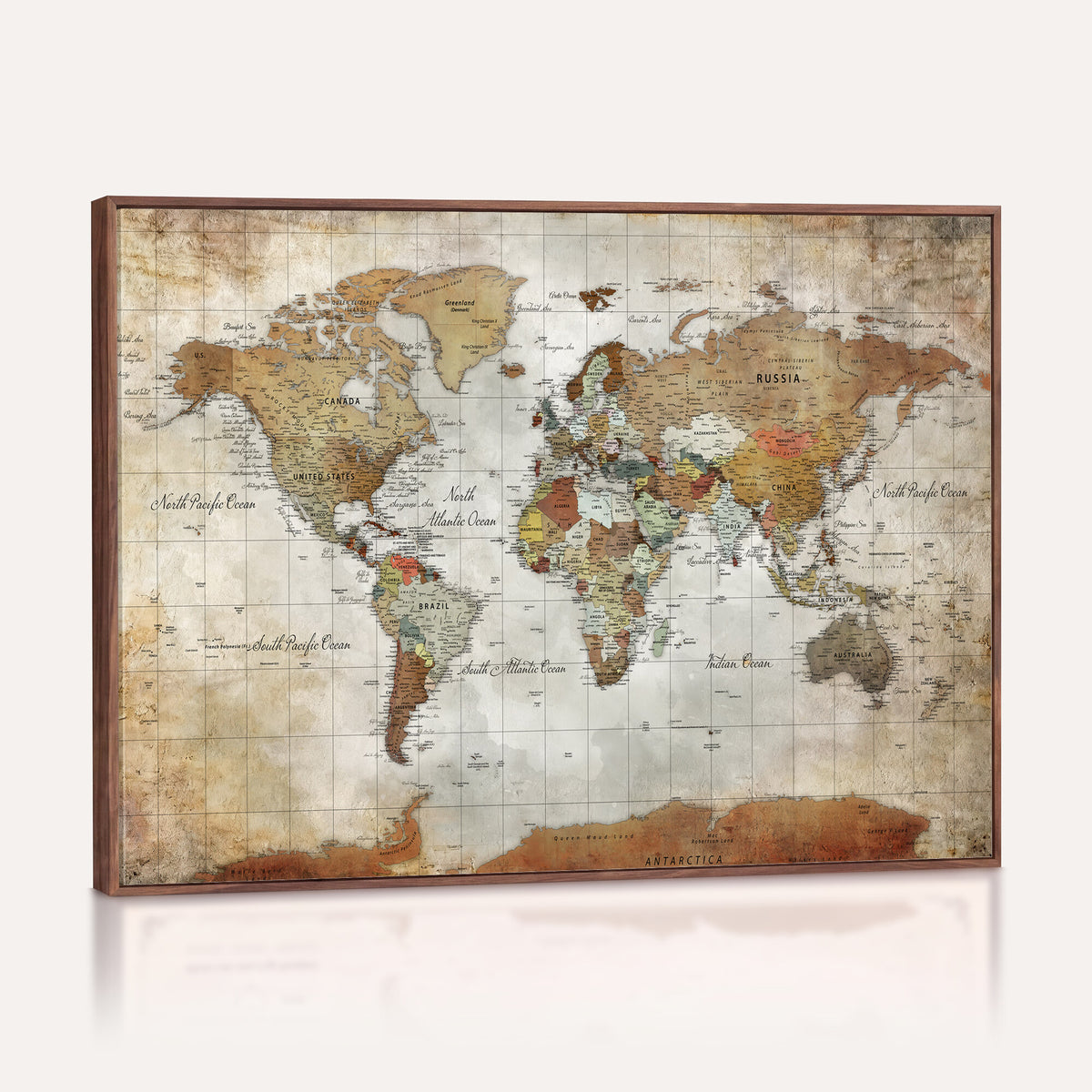 19855445-MGV-CV-36X24 - Custom Framed Modern Push Pin World Map Wall Art, Places Visited Tracker, Home Office and Entryway Decor