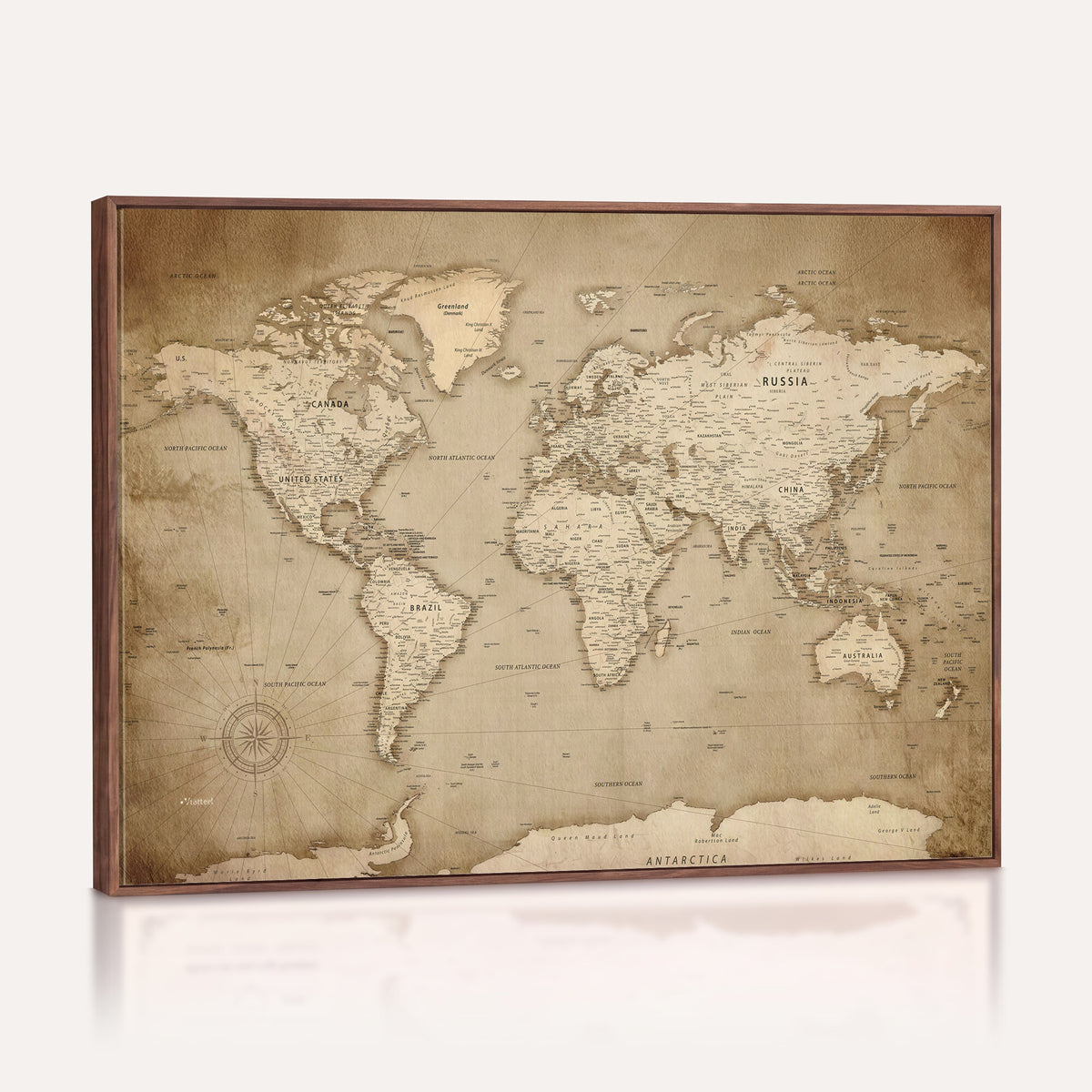 34795134-MGV-CV-36X24 - World Map Wall Art Canvas Print, Modern Decorative Framed Map Artwork Prints for Living Room, Office, Bedroom Wall Decor