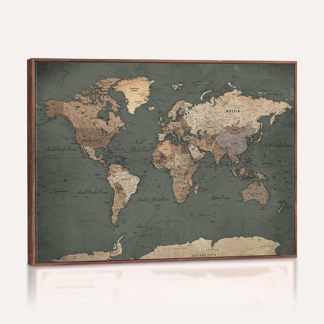 Rustic Black and Wood World Map Canvas Wall Art | Framed Travel Map
