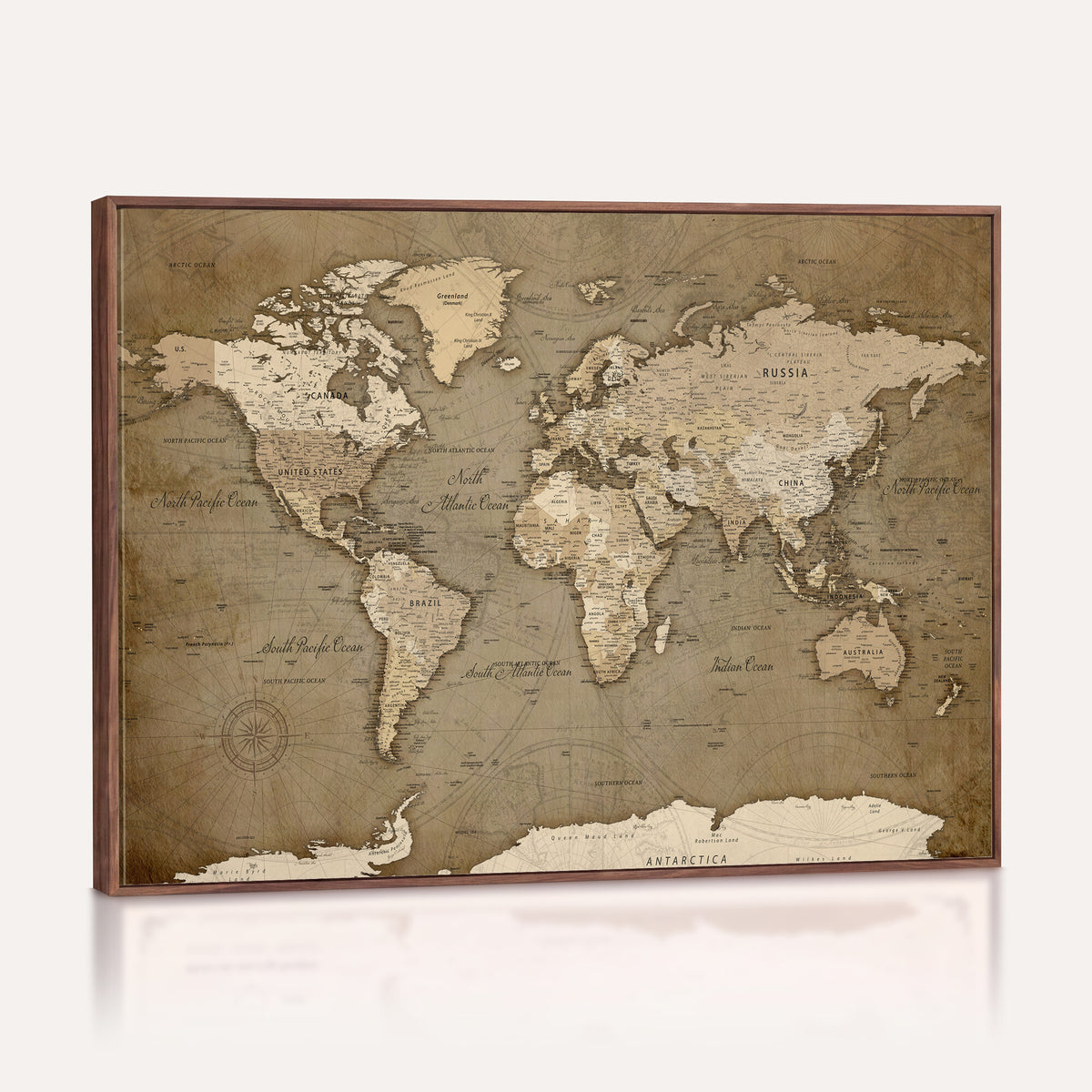 82314635-MGV-CV-36X24 - World Map Wall Art Canvas Print, Modern Decorative Framed Map Artwork Prints for Living Room, Office, Bedroom Wall Decor