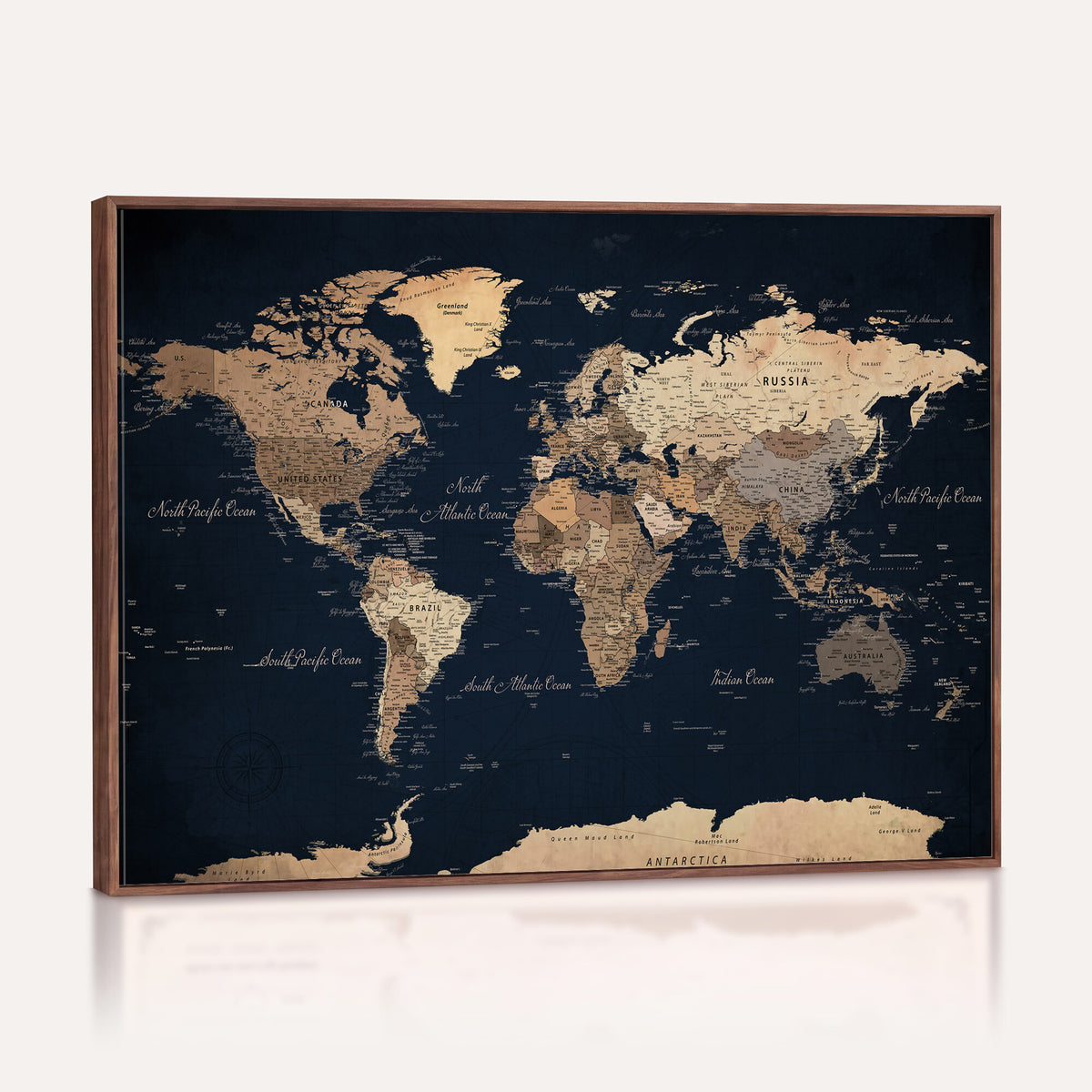 53971530-MGV-CV-36X24 - World Map Wall Art Canvas Print, Modern Decorative Framed Map Artwork Prints for Living Room, Office, Bedroom Wall Decor