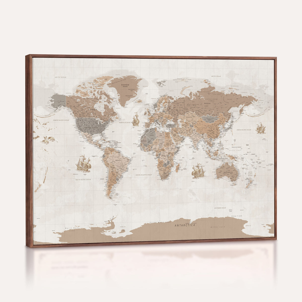 85057279-MGV-CV-36X24 - Framed Large World Map Canvas Print for Office Decor