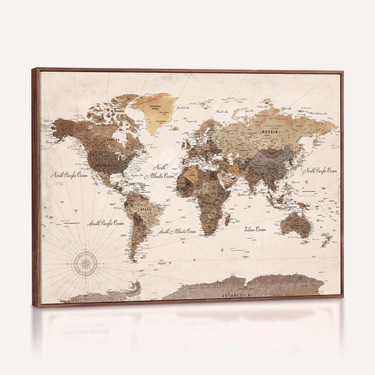 69860078-MGV-CV-36X24 - World Map Wall Art Canvas Print, Modern Decorative Framed Map Artwork Prints for Living Room, Office, Bedroom Wall Decor