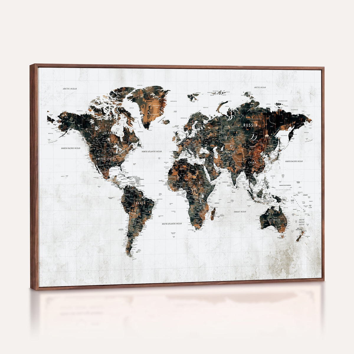 60008766-MGV-CV-36X24 - Large World Map Canvas Print – Framed Travel Map Wall Art