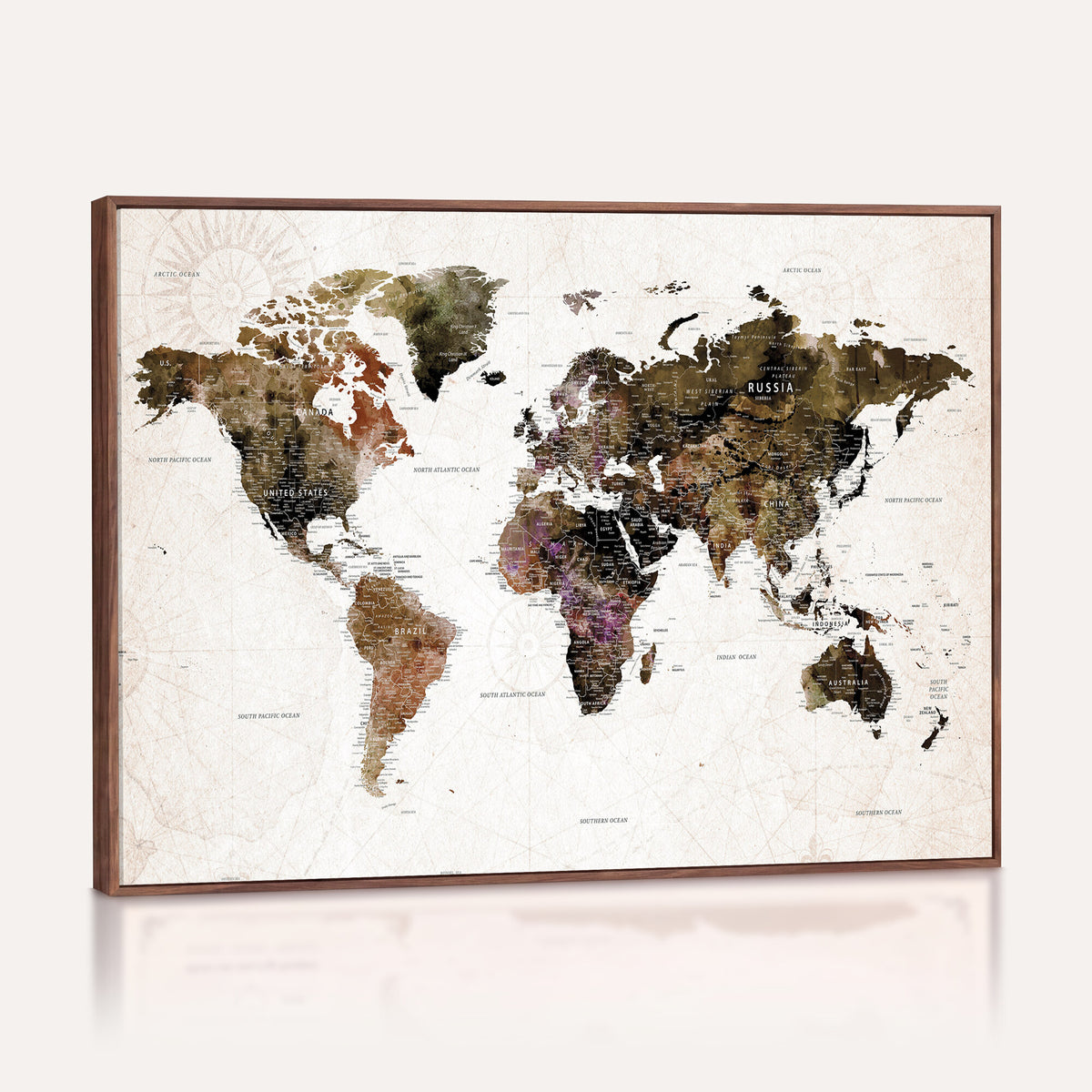 77651968-MGV-CV-36X24 - Watercolor World Map Print - Large Wall Art Canvas Print for