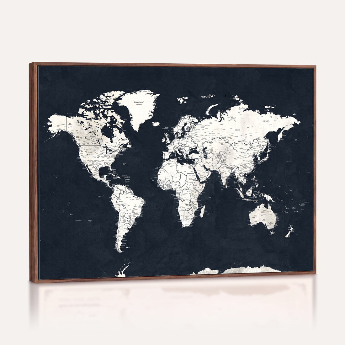 Black World Map Wall Art Canvas Print for Home Office and Meeting Room Decor