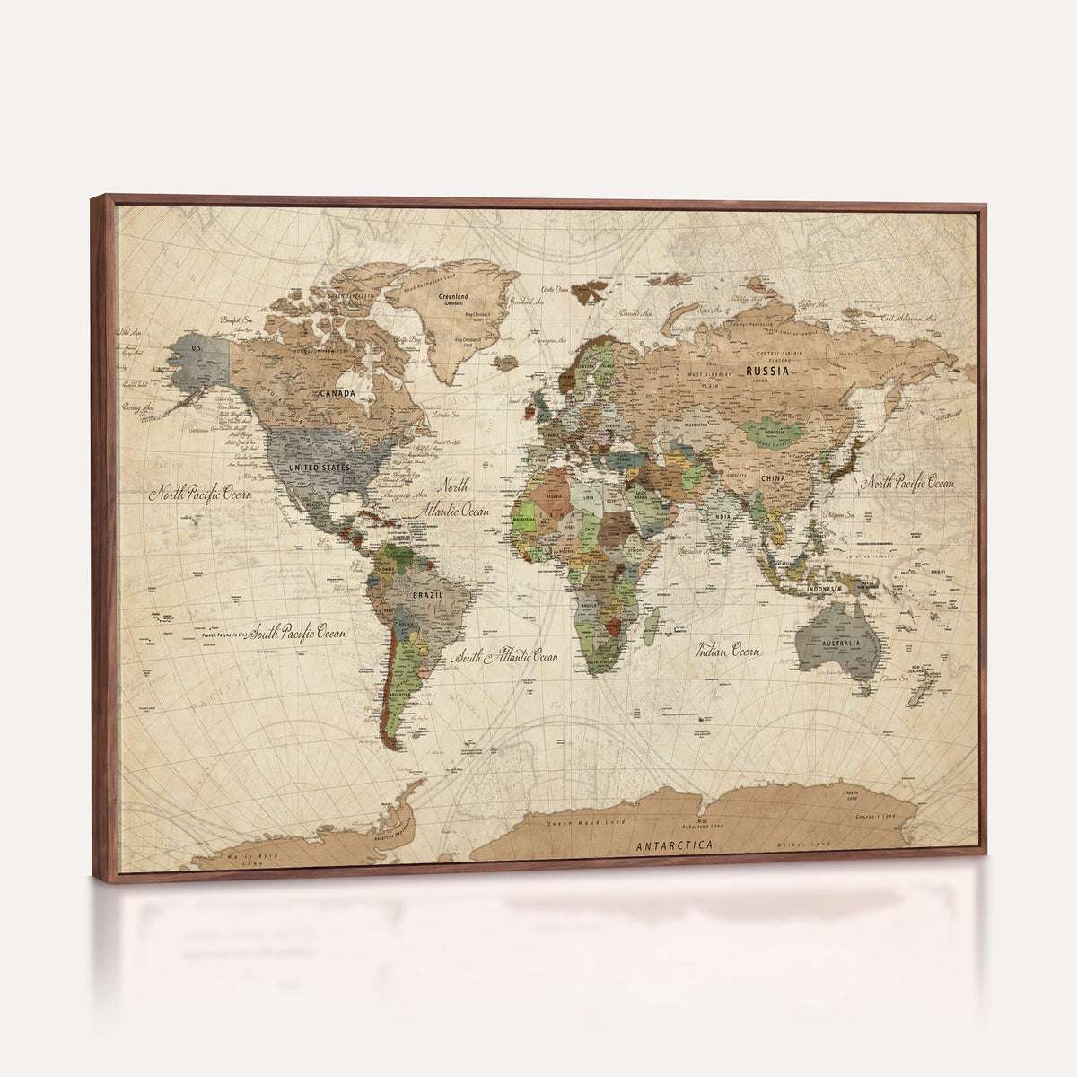 16856902-MGV-CV-36X24 - Vintage World Map Canvas Wall Art - Rustic Grunge Texture