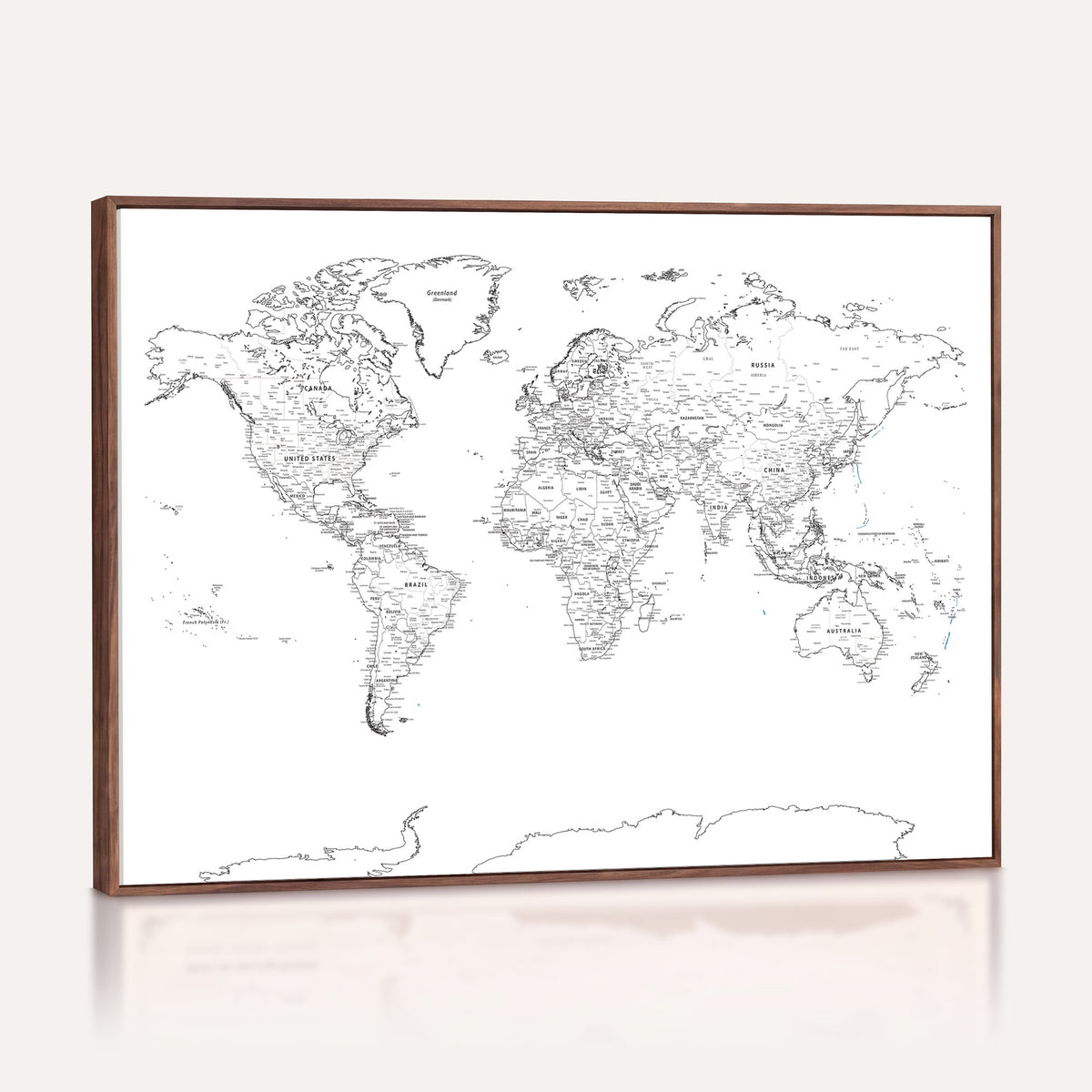 21002736-MGV-CV-36X24 - World Map Canvas Print, Framed Modern Detailed Map of the World for Home or Office