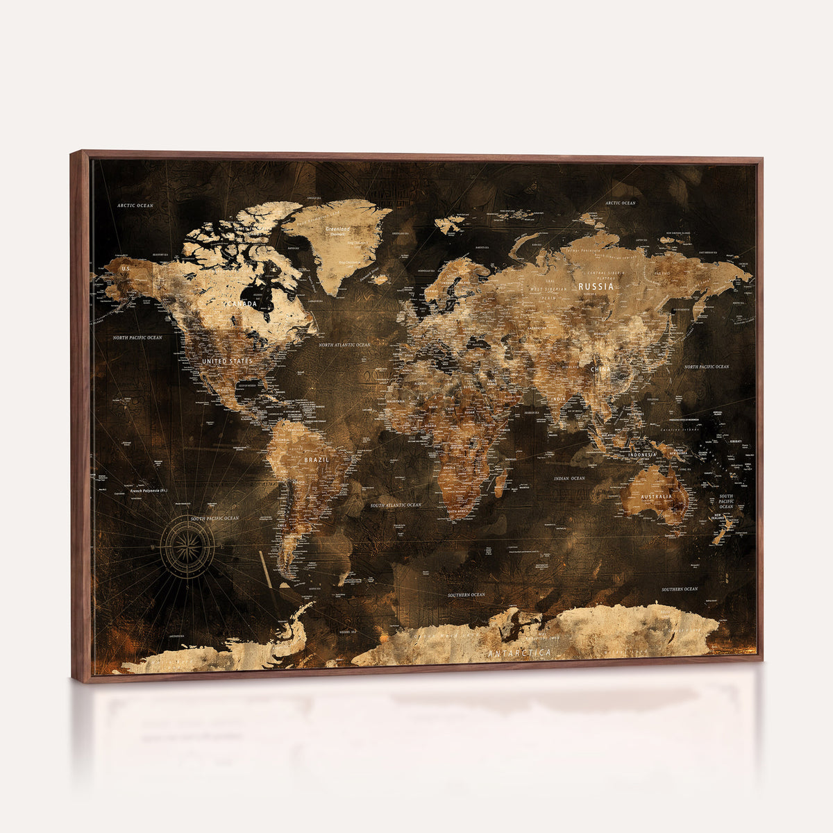97742922-MGV-CV-36X24 - World Map Canvas Print, Modern Decorative Framed Map Artwork