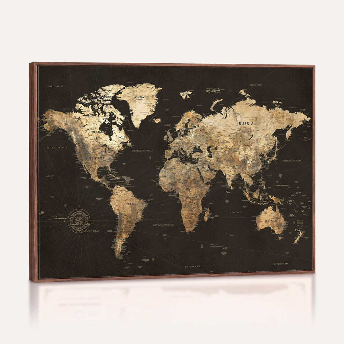 70985630-MGV-CV-36X24 - Framed World Map with Pin Canvas Print – Detailed World Map