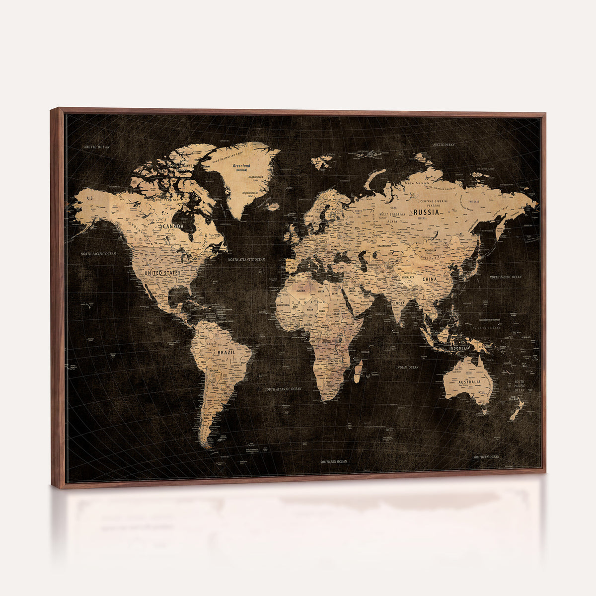 15118265-MGV-CV-36X24 - Brown World Map Canvas Print | Modern Travel Map Wall Art