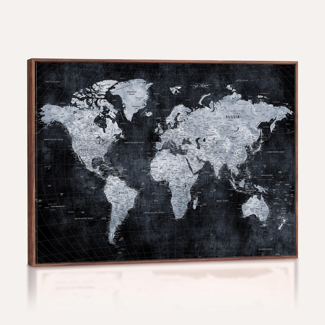 Black World Map Canvas Print | Detailed Map for Couples and Anniversary Gift
