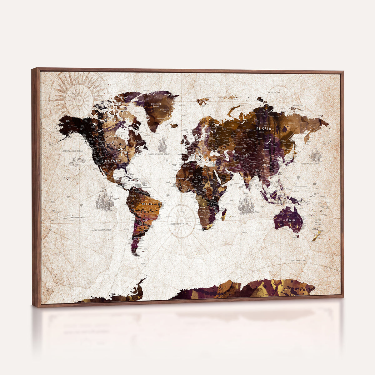 53400857-MGV-CV-36X24 - Blue Watercolor World Map Canvas Print – Framed Modern Wall