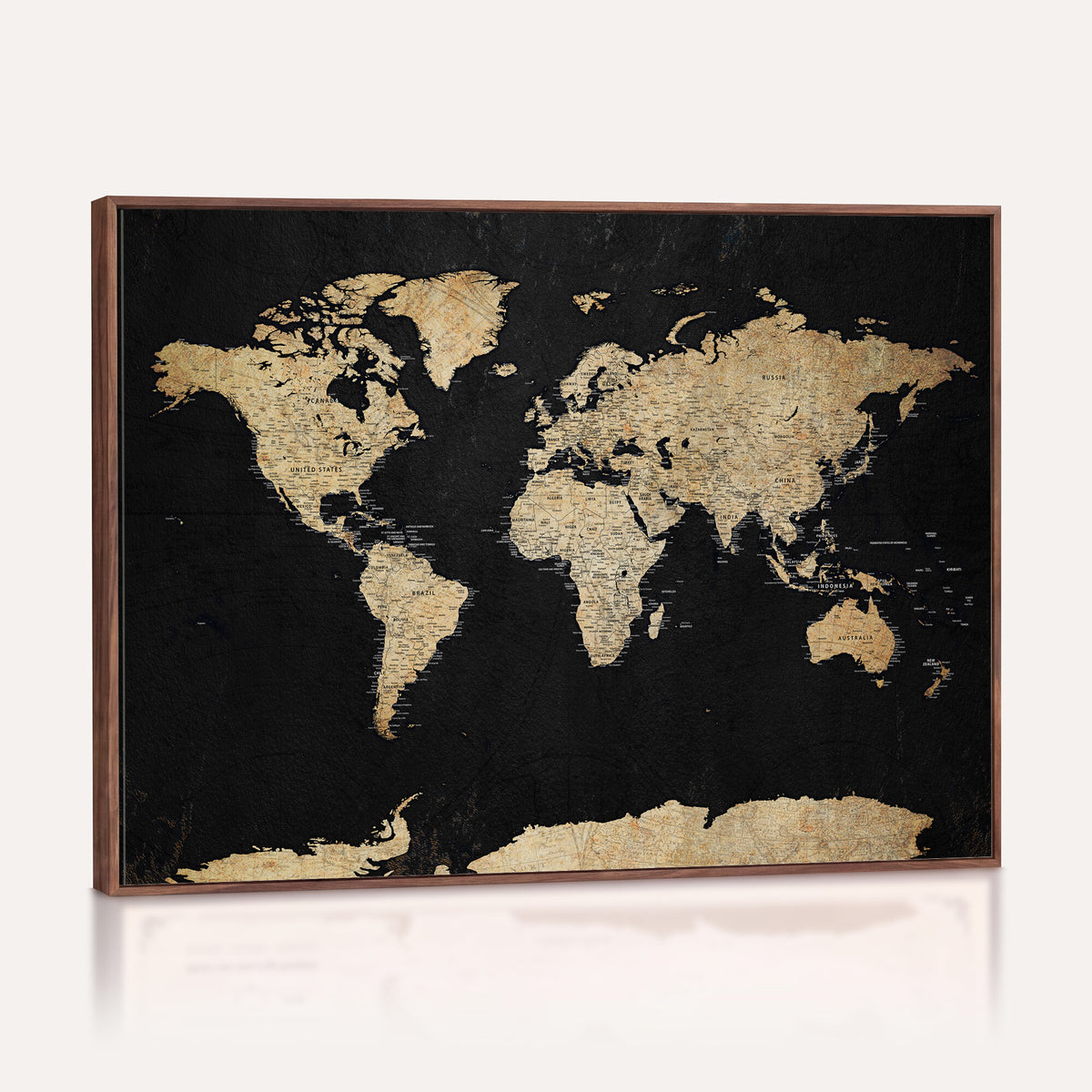 71518849-MGV-CV-36X24 - Beige World Map Canvas Wall Art Print, Minimal Black and