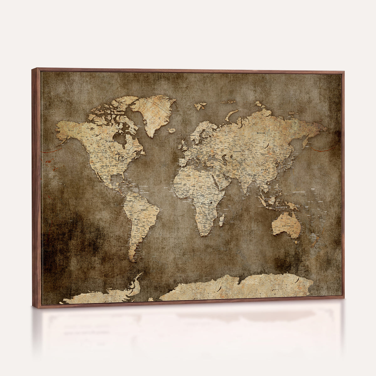 35847542-MGV-CV-36X24 - Dark Vintage World Map Canvas Wall Art Print, Antique Map